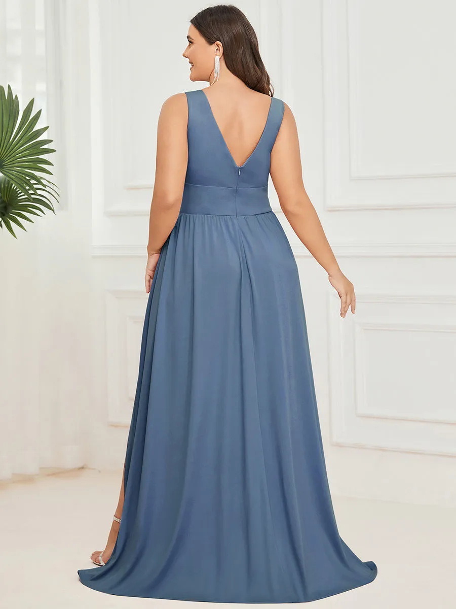Deep V Neck and A Line Sleeveless Wholesale Bridesmaid Dresses