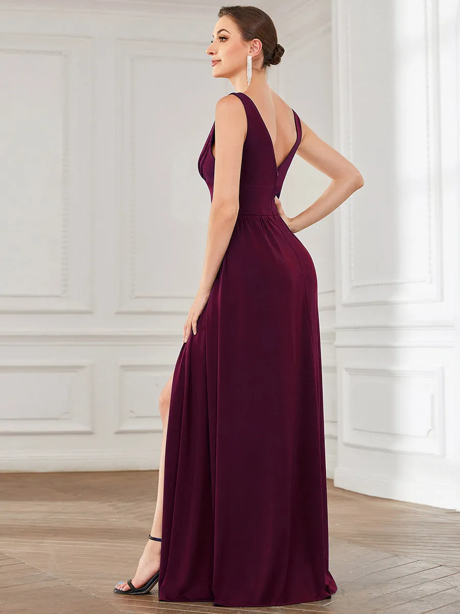 Deep V Neck and A Line Sleeveless Wholesale Bridesmaid Dresses