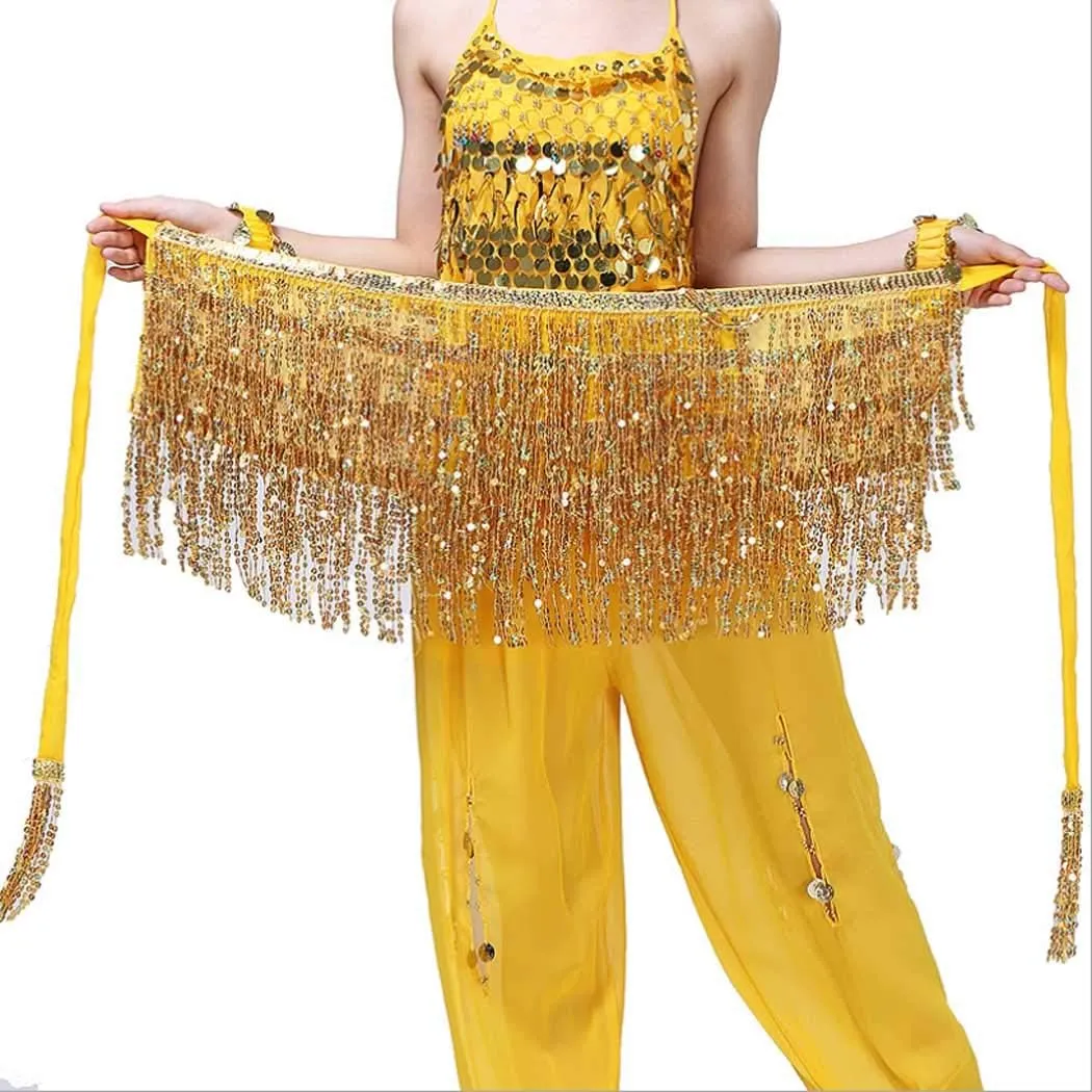 DRESBE Fringe Sequin Belly Dance Skirt Rave Festival Outfits for Women