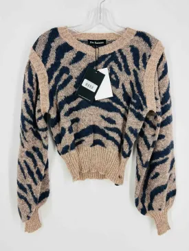 En Saison Size L Beige/Navy Animal Print Knit NEW Designer Sweater