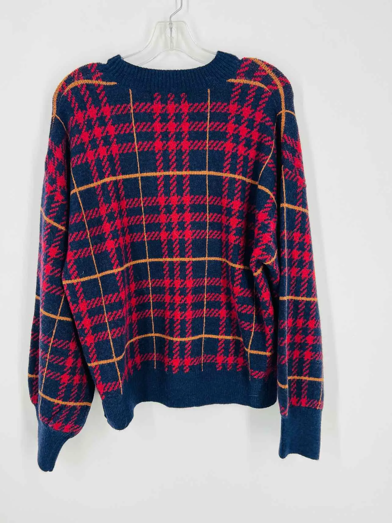 En Saison Size L Navy/Red Houndstooth Knit NEW Designer Sweater