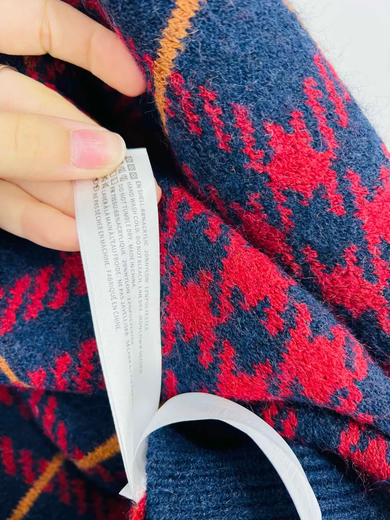 En Saison Size L Navy/Red Houndstooth Knit NEW Designer Sweater