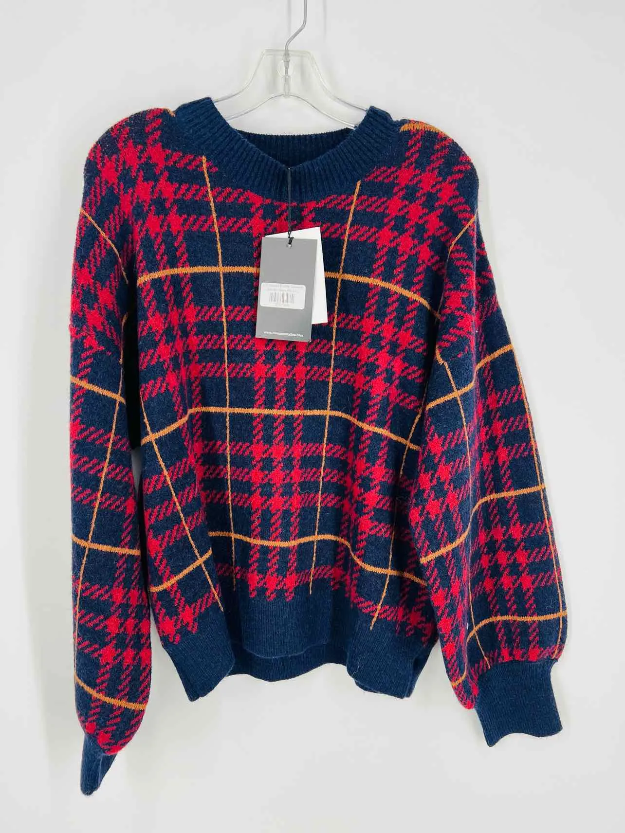 En Saison Size L Navy/Red Houndstooth Knit NEW Designer Sweater