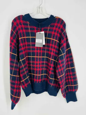 En Saison Size L Navy/Red Houndstooth Knit NEW Designer Sweater