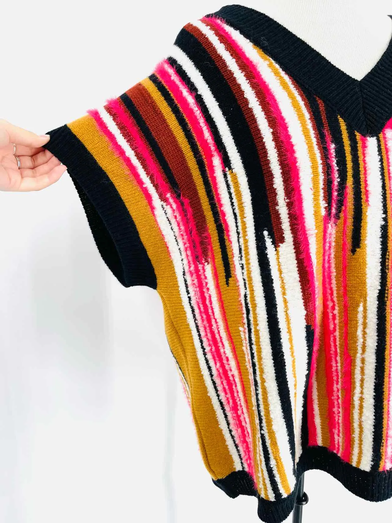 Floor Size S Tan/Multi-color Stripe Knit NEW Designer Vest
