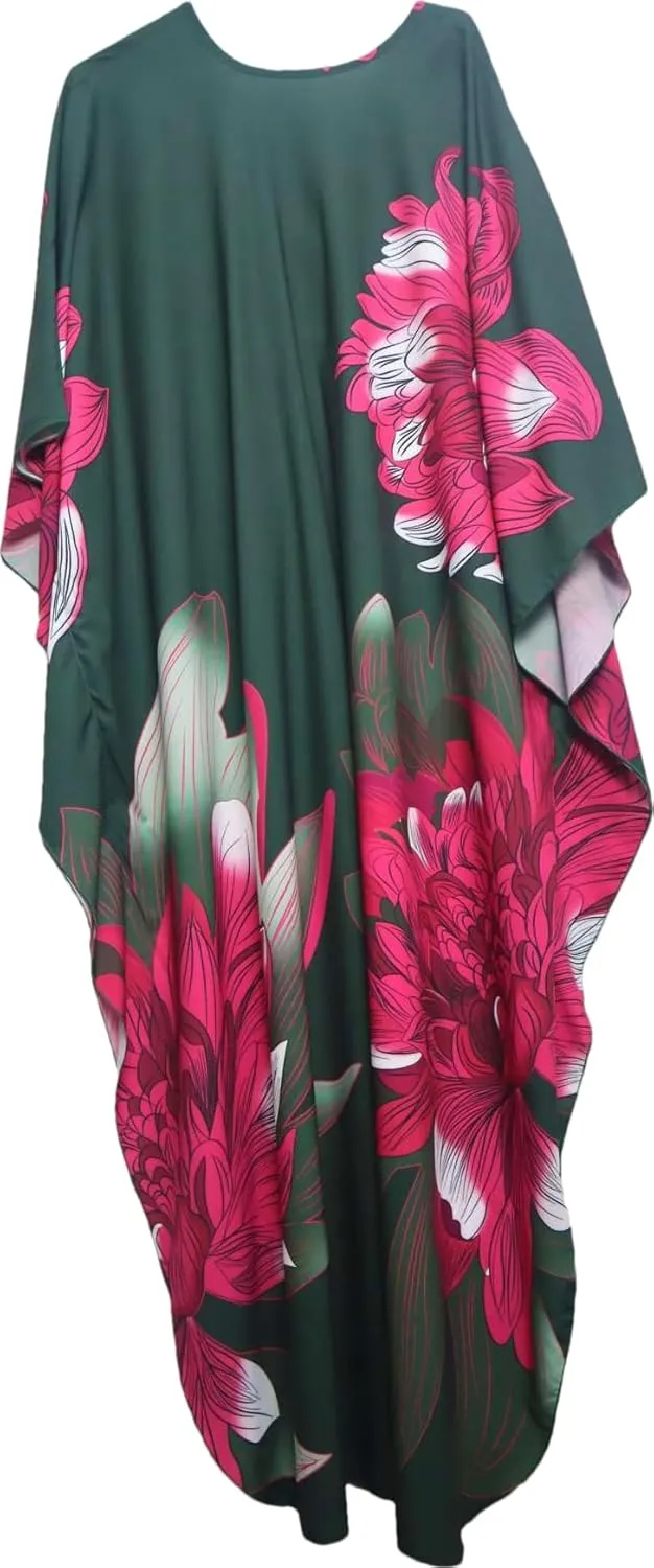 floral Kaftan Dresses for Women Plus size Beach cover up wave neck Batwing sleeve