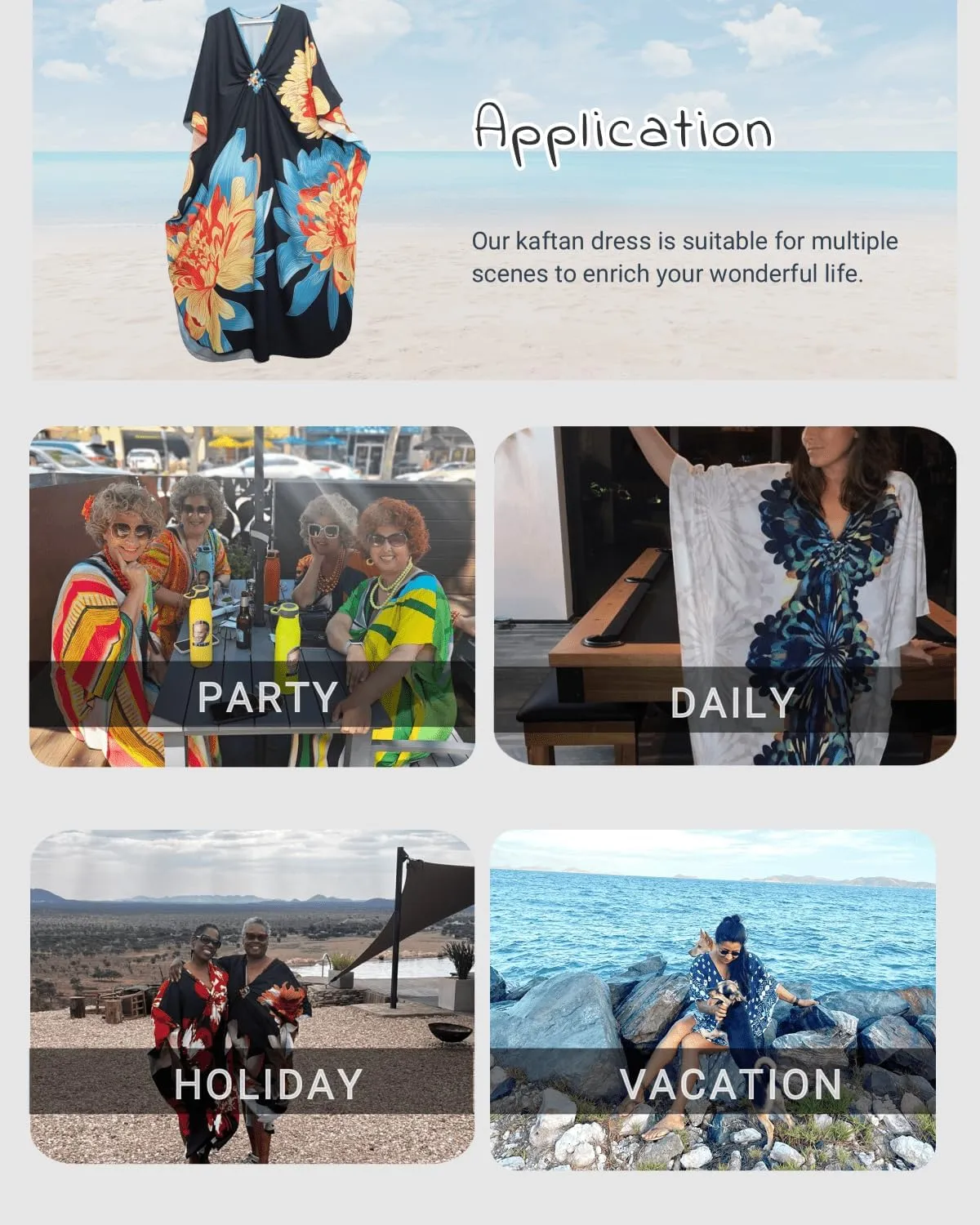 floral Kaftan Dresses for Women Plus size Beach cover up wave neck Batwing sleeve