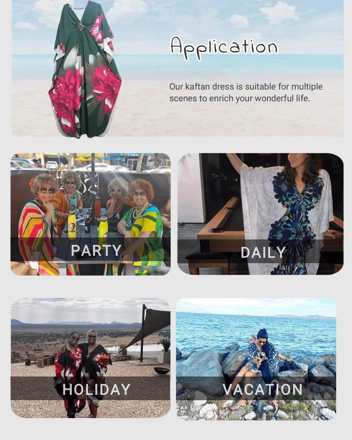 floral Kaftan Dresses for Women Plus size Beach cover up wave neck Batwing sleeve