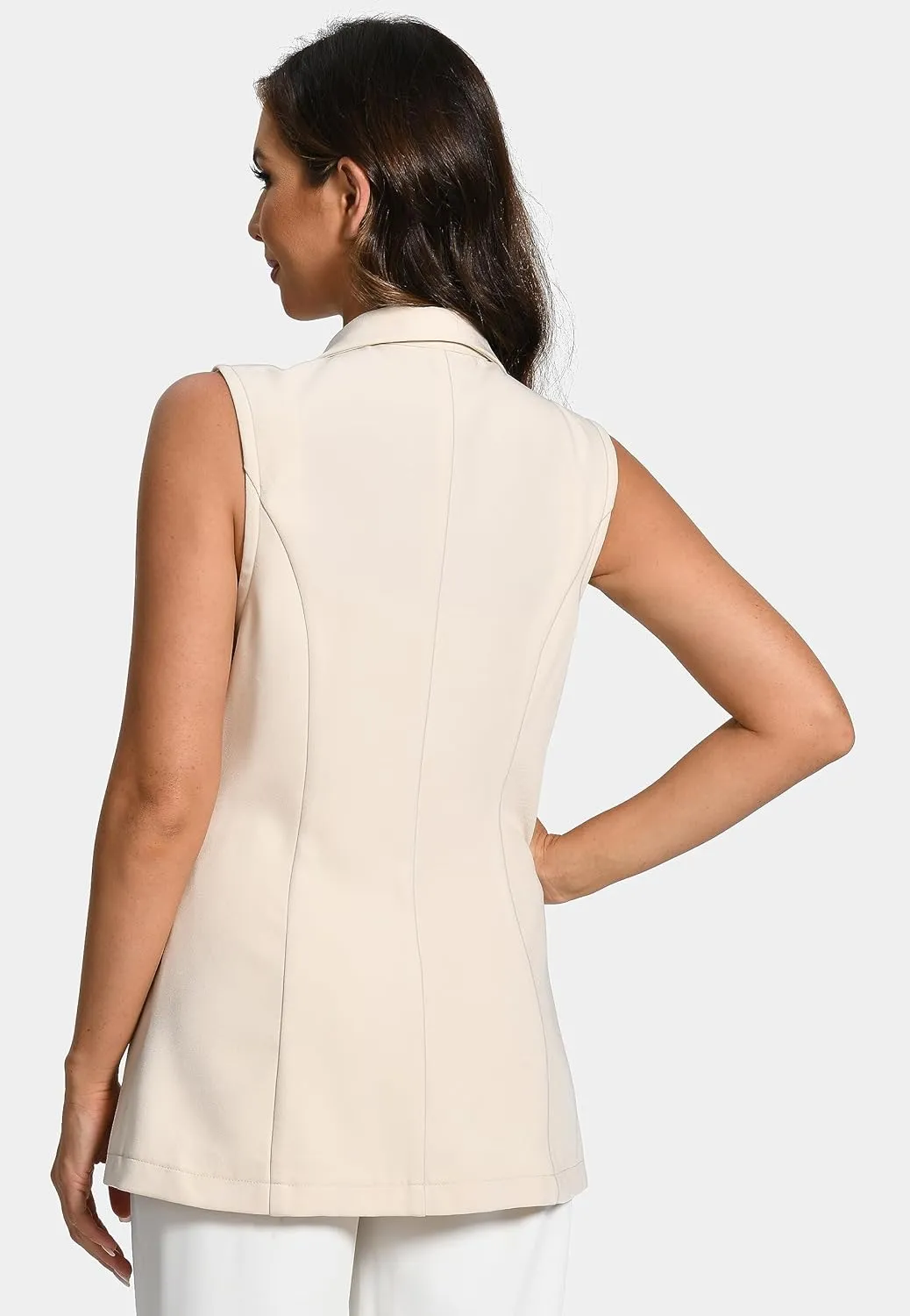 Foucome Women's Sleeveless Long Vest Lapel Office Suit Vests Casual Cardigan Trench Jacket