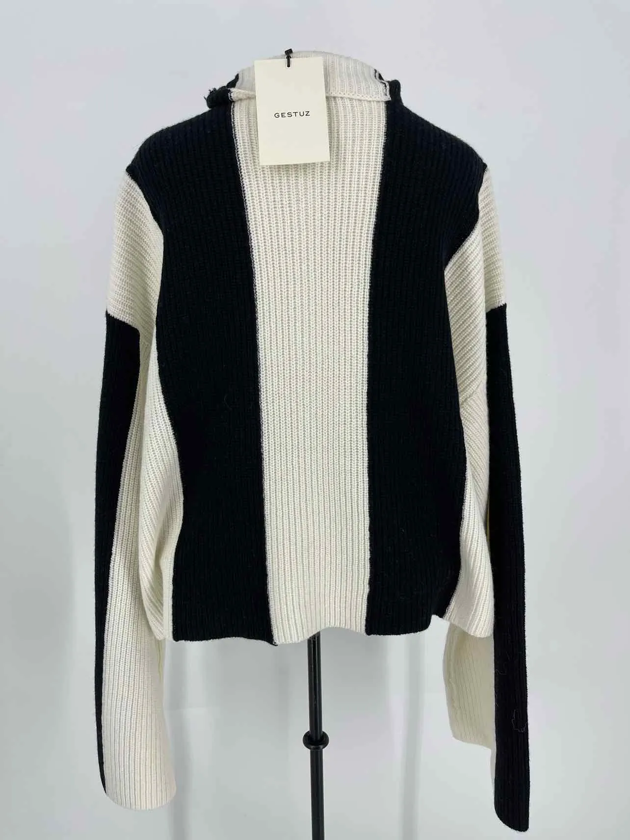 Gestuz Size L Ivory/Black Stripe Wool NEW Designer Sweater