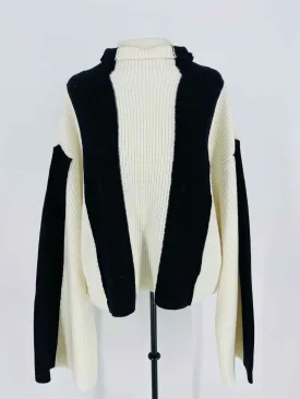 Gestuz Size L Ivory/Black Stripe Wool NEW Designer Sweater