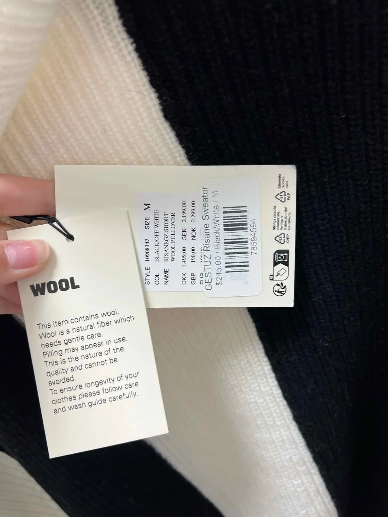 Gestuz Size M Ivory/Black Stripe Wool NEW Designer Sweater