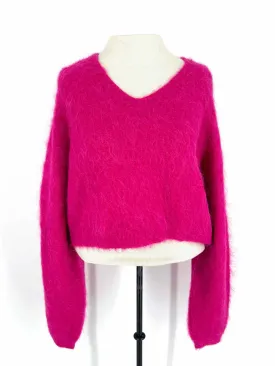 Gestuz Size S Hot Pink Cropped Wool Blend NEW Designer Sweater