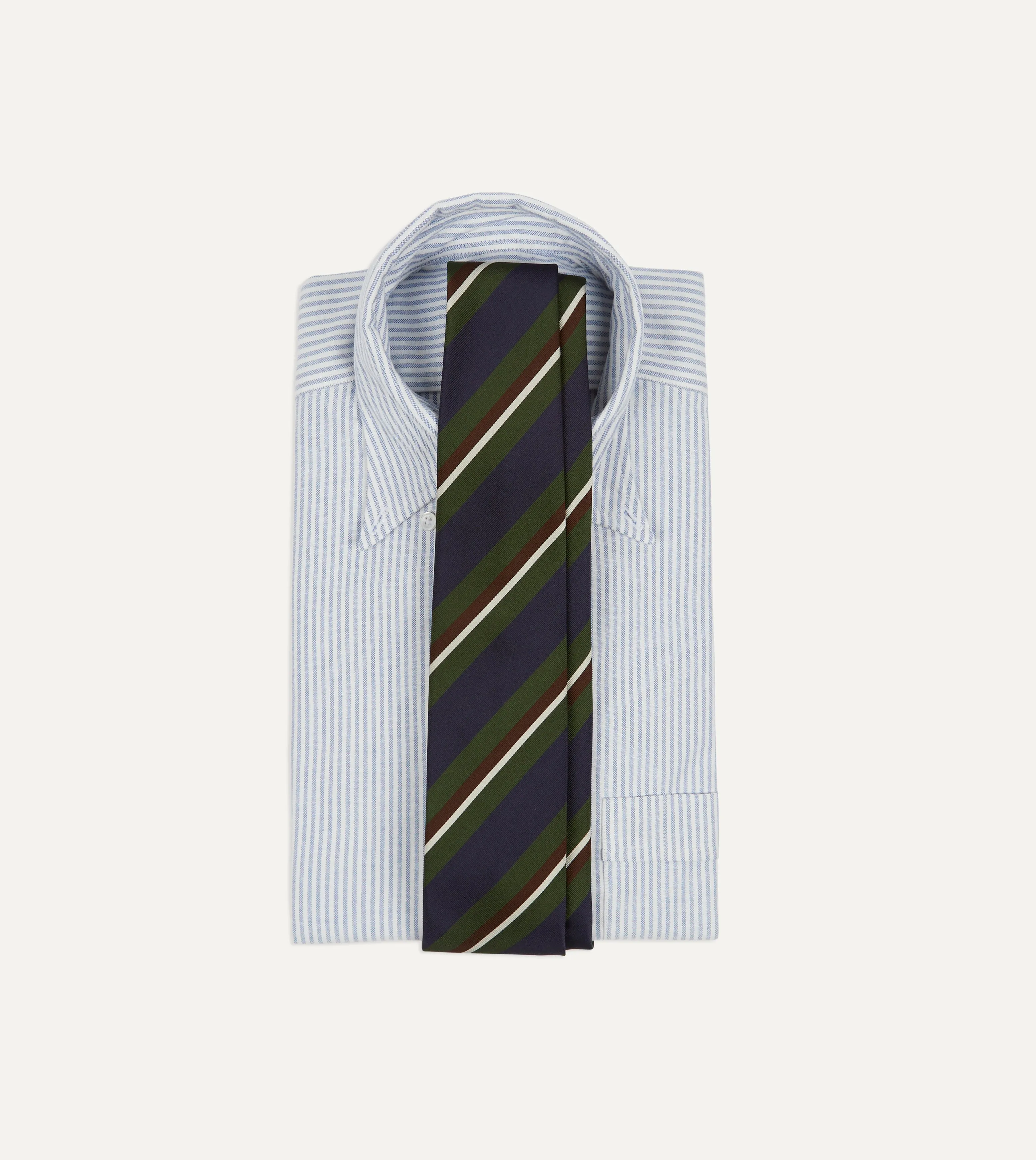 Green and Navy Stripe Silk Mogador Tipped Tie