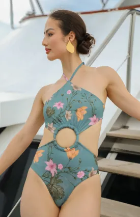 Green Flower Cut-out One-piece