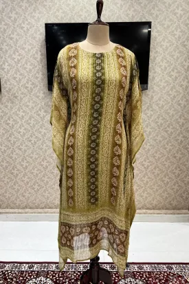 Green Shaded Sequins and Thread work with Batik Print Kaftan Style Kurti