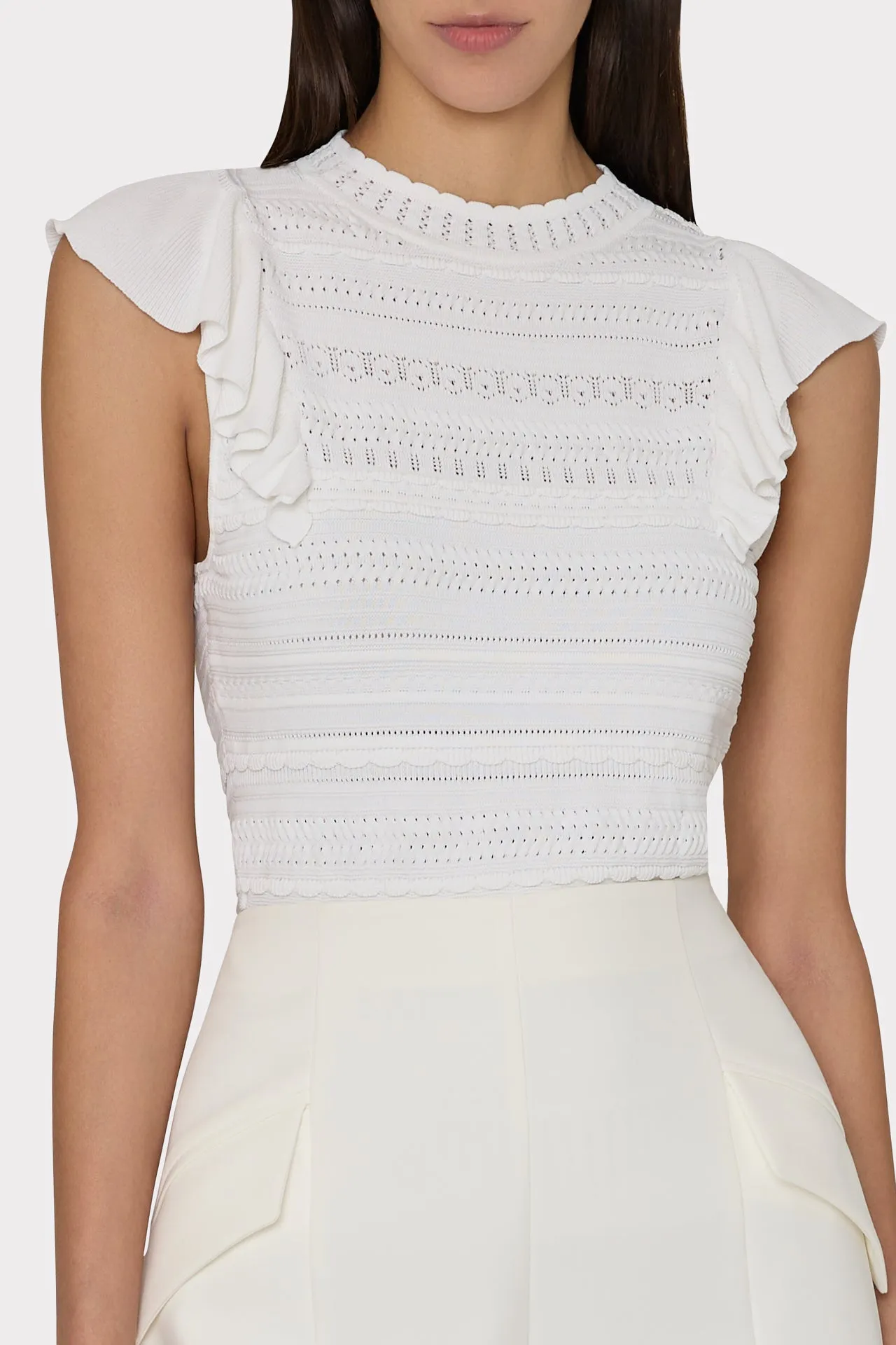 Knit Pointelle Flutter Sleeve Top