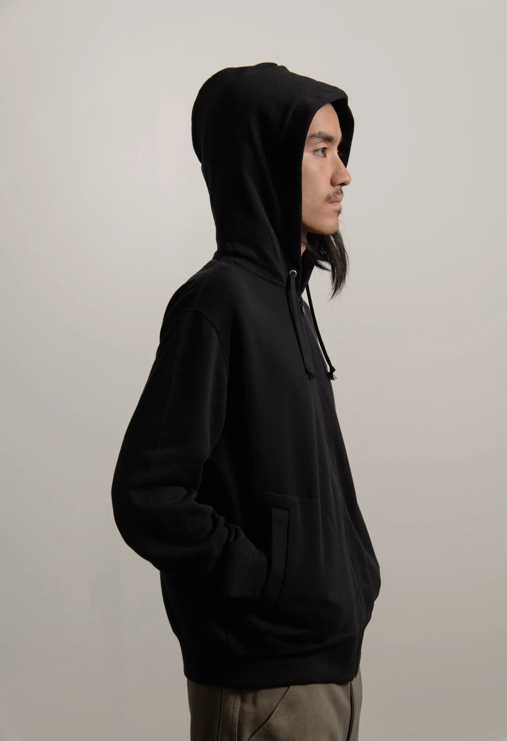 Layered Double Emblem Zip Hoodie Black/Red T294