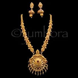 Long Antique Gold Haaram Necklace with Jhumka