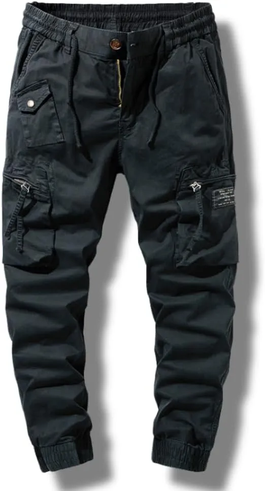 Mens Cargo JoggersSlim Fit Flex Work Pants with Belt Loops Elastic Waist Zipper Pockets Drawstring WaistDynamics LLC