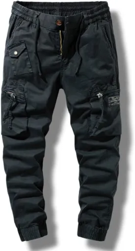 Mens Cargo JoggersSlim Fit Flex Work Pants with Belt Loops Elastic Waist Zipper Pockets Drawstring WaistDynamics LLC