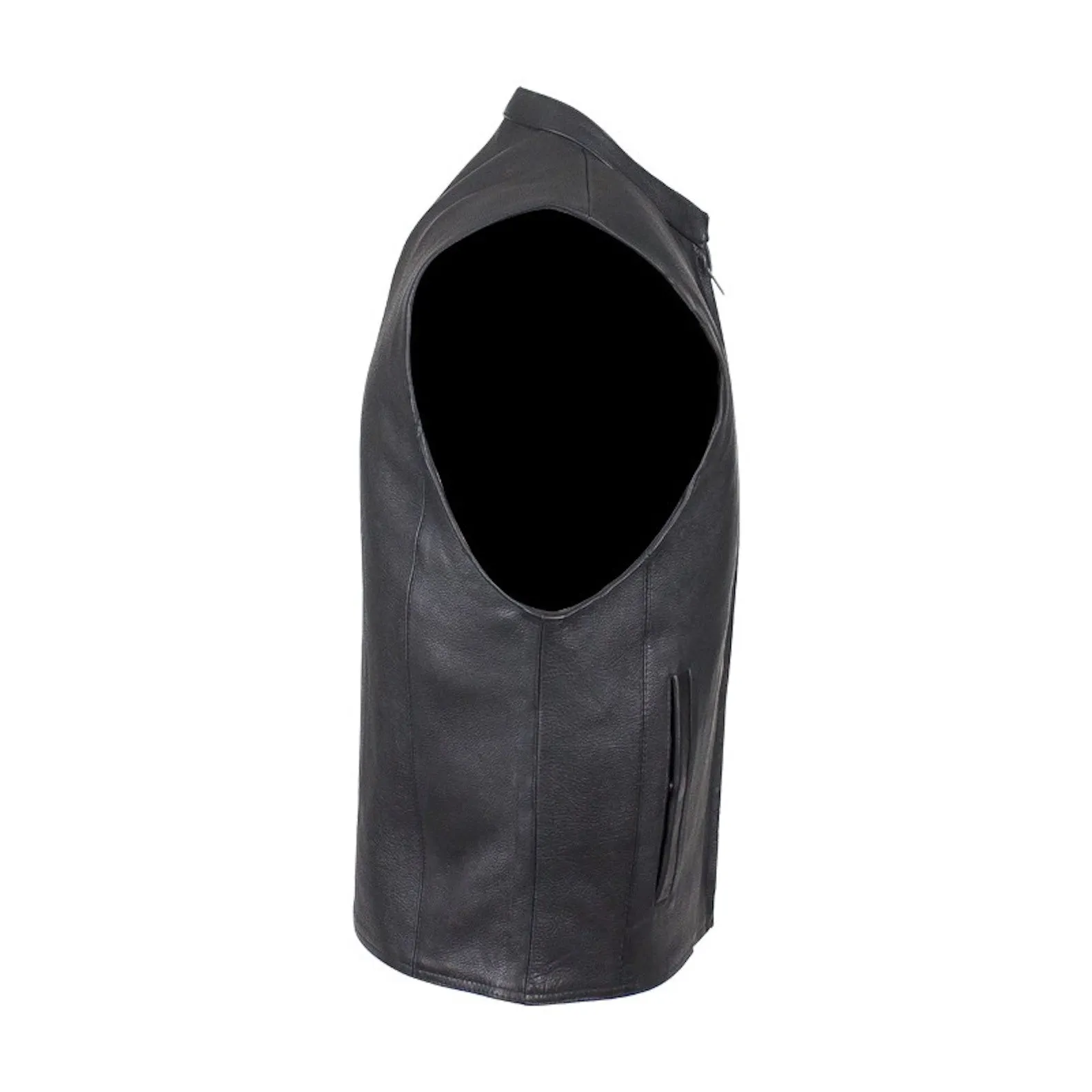 Mens Leather Motorcycle Club Style Vest With Mandarin Stand Up Collar