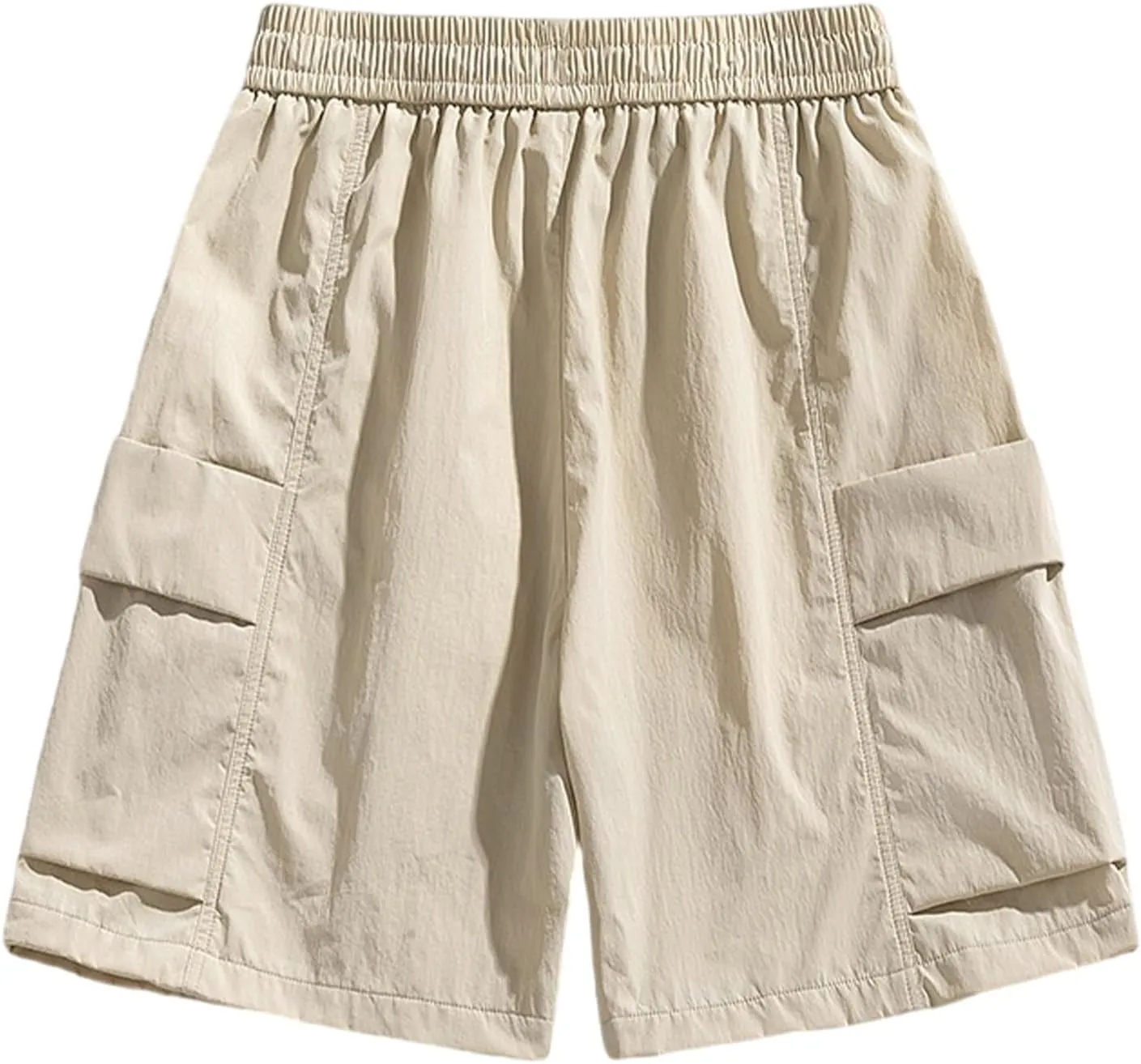 Mens Shorts Cargo Elastic Waist Lightweight Straight Leg Work Shorts Relaxed Fit Multi Pockets Travel Hiking Pants