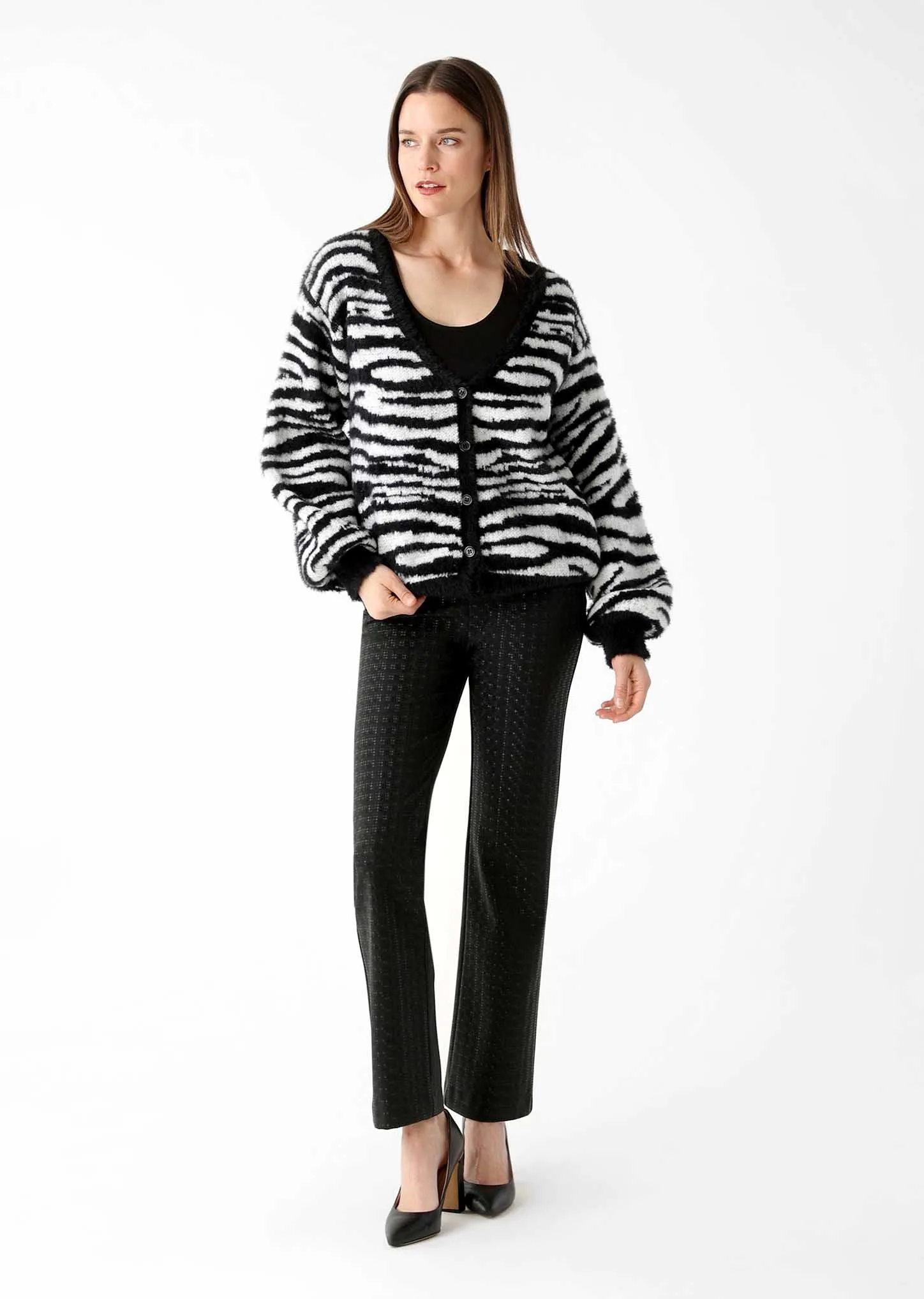 Noelle Fabric In Zebra Pattern Cardigan
