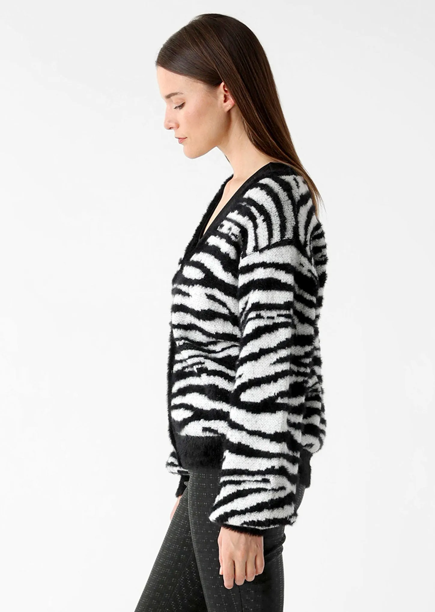 Noelle Fabric In Zebra Pattern Cardigan