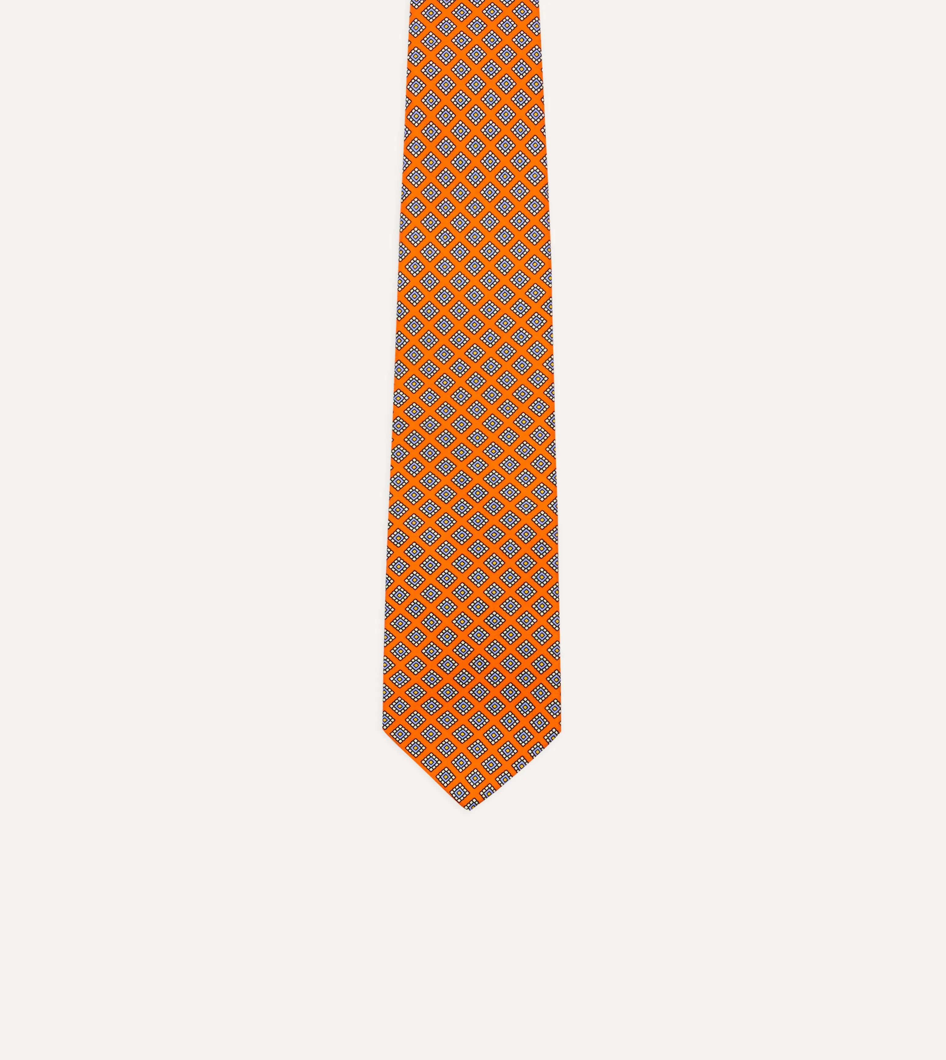 Orange Square Medallion Self-Tipped Silk Tie