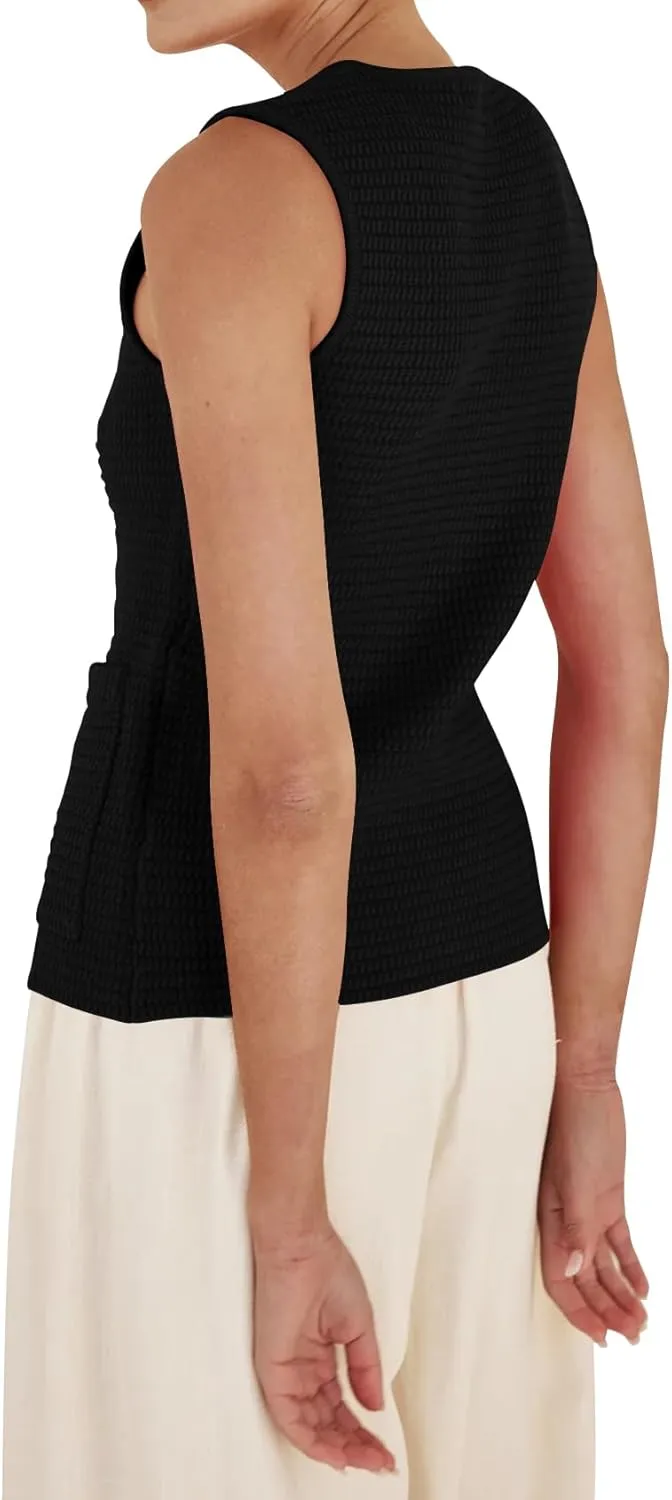 PEHMEA Women's Sweater Vest Sleeveless Button Down Spring Summer Tank Tops Trendy Cardigan Sweater Vests with Pockets