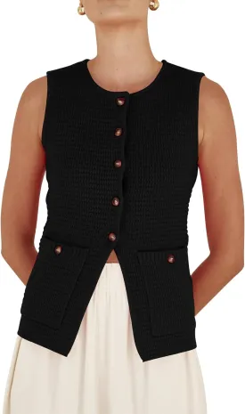 PEHMEA Women's Sweater Vest Sleeveless Button Down Spring Summer Tank Tops Trendy Cardigan Sweater Vests with Pockets