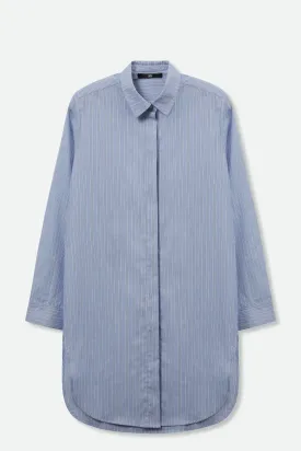 PERFECT SHIRT WITH A LENGTHENED HEM IN ITALIAN COTTON SOFT BLUE STRIPE