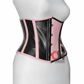 Pink and Black Faux Leather Underbust Corset Steel Boned