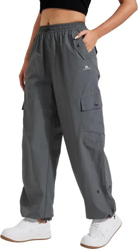 Pioneer Camp Womens Parachute Cargo Pants with Pockets Baggy High Waisted Quick Dry Hiking Pants Lightweight Wide Leg
