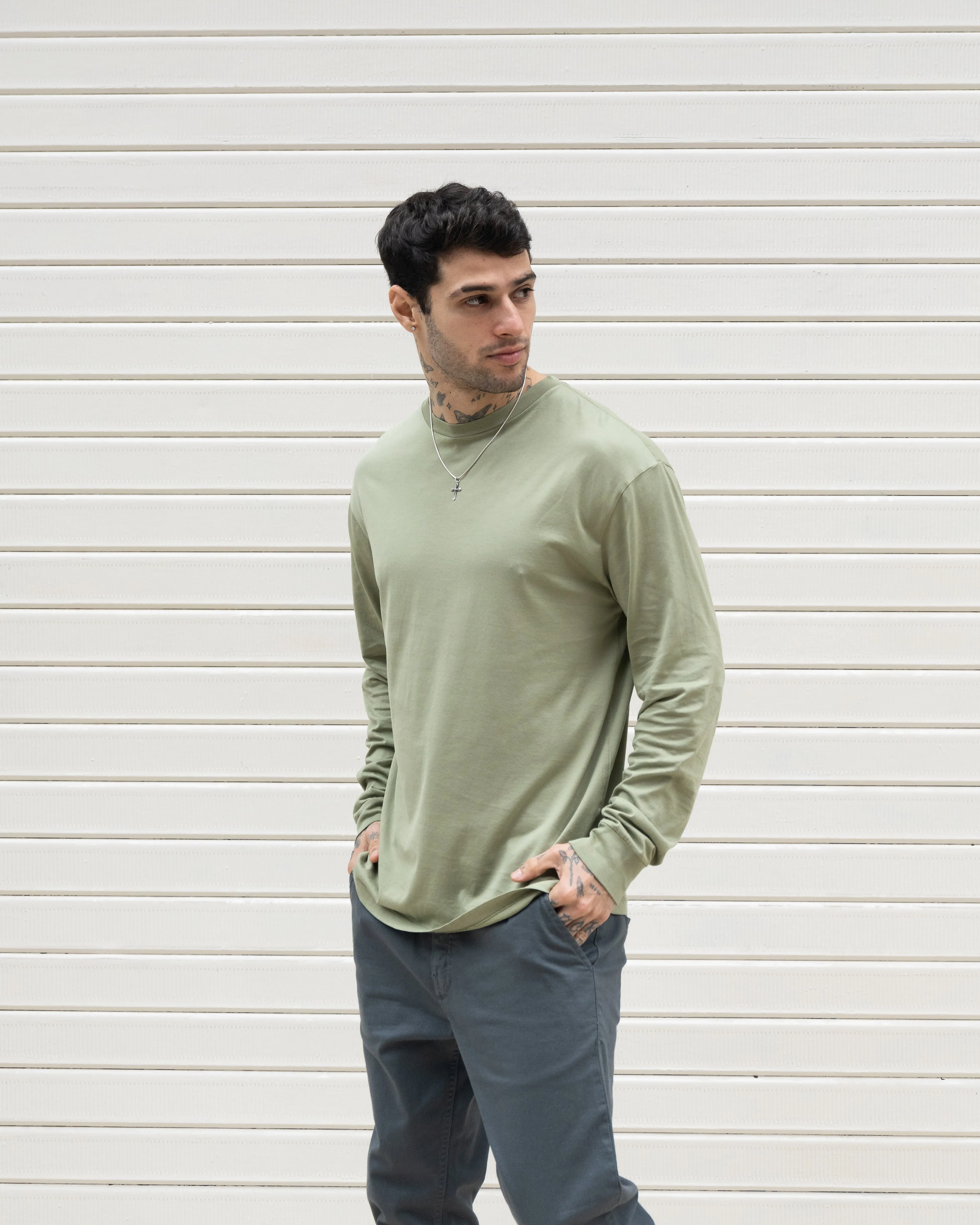 Premium Pima Long Sleeve Tee - Matte Green