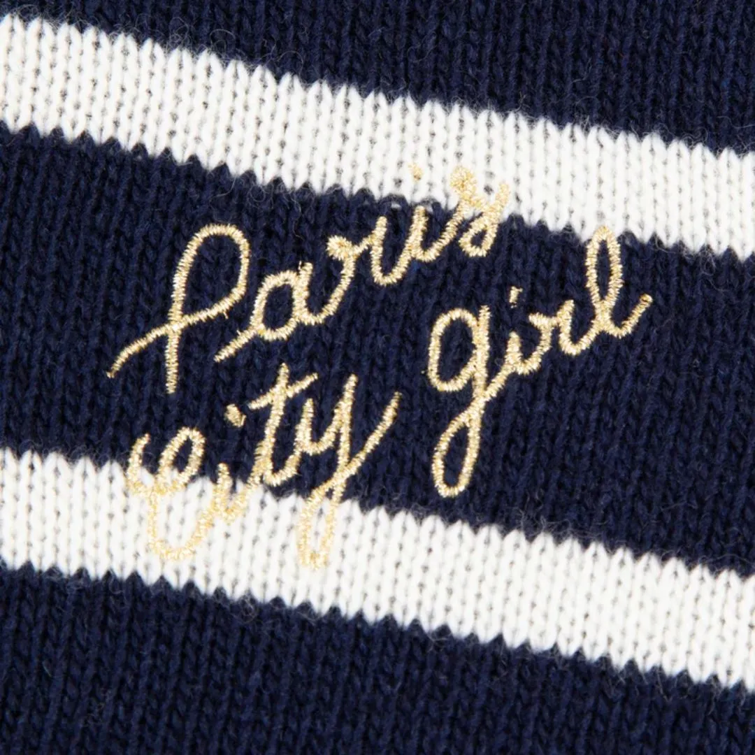 "Paris City Girl" Choiseul Recycled Wool Sweater (Nocturnal Blue Ivory)