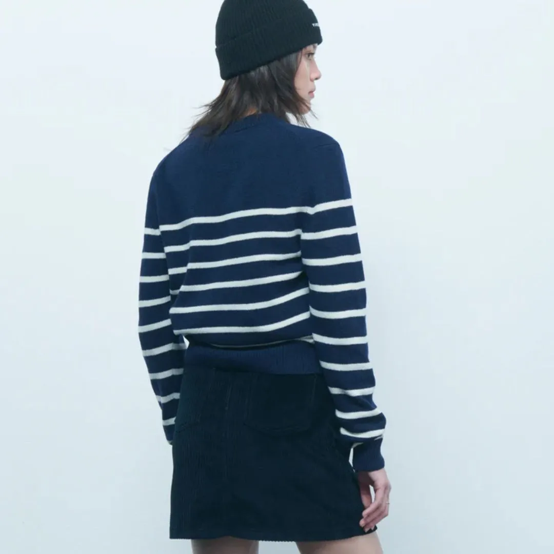"Paris City Girl" Choiseul Recycled Wool Sweater (Nocturnal Blue Ivory)