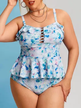 Rosegal plus sized ruffled tied dyed crisscross
