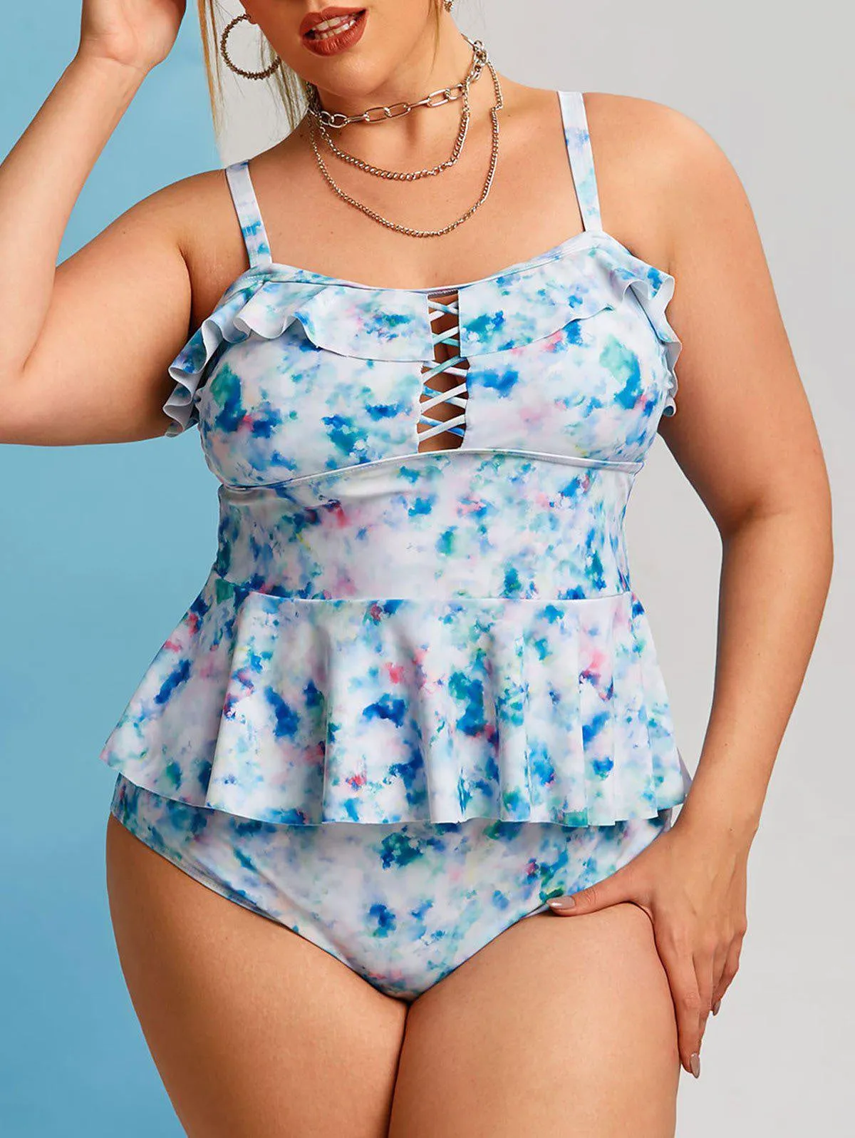 Rosegal plus sized ruffled tied dyed crisscross