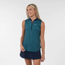 Royal Houndstooth Sleeveless Zip | The Royal Houndstooth - Leaf Green/Fleet Navy