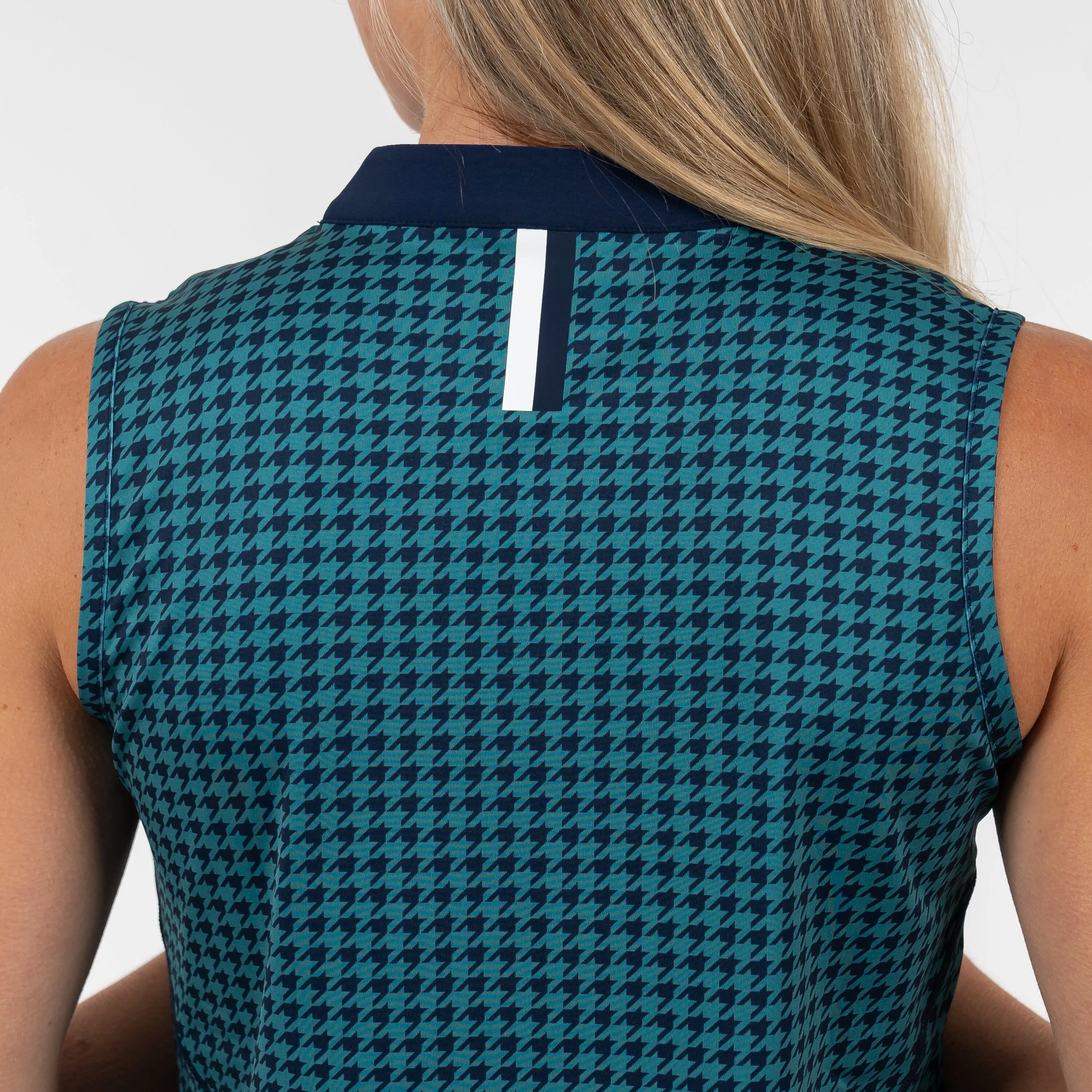 Royal Houndstooth Sleeveless Zip | The Royal Houndstooth - Leaf Green/Fleet Navy