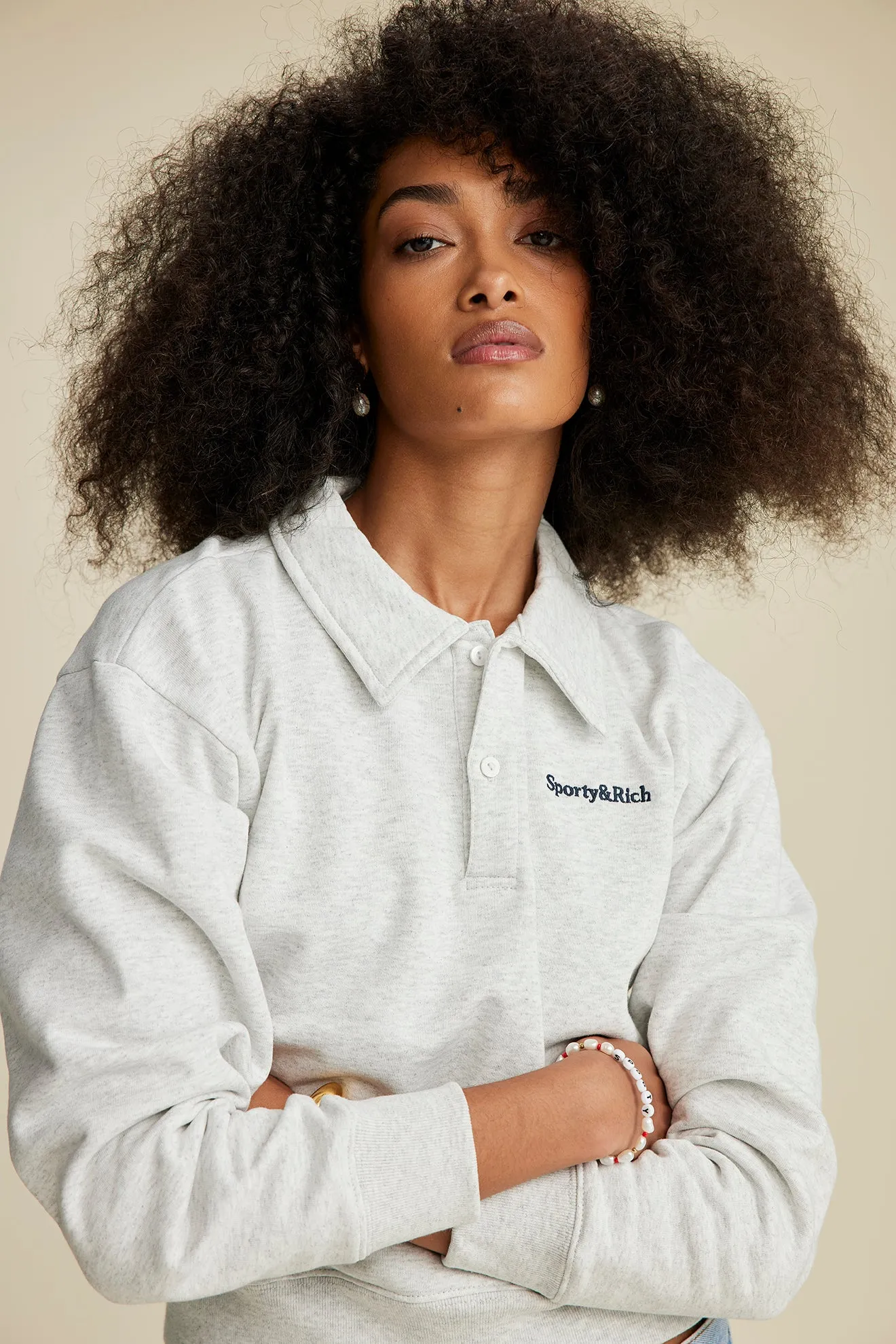 Serif Logo Embroidered Polo - Heather Gray