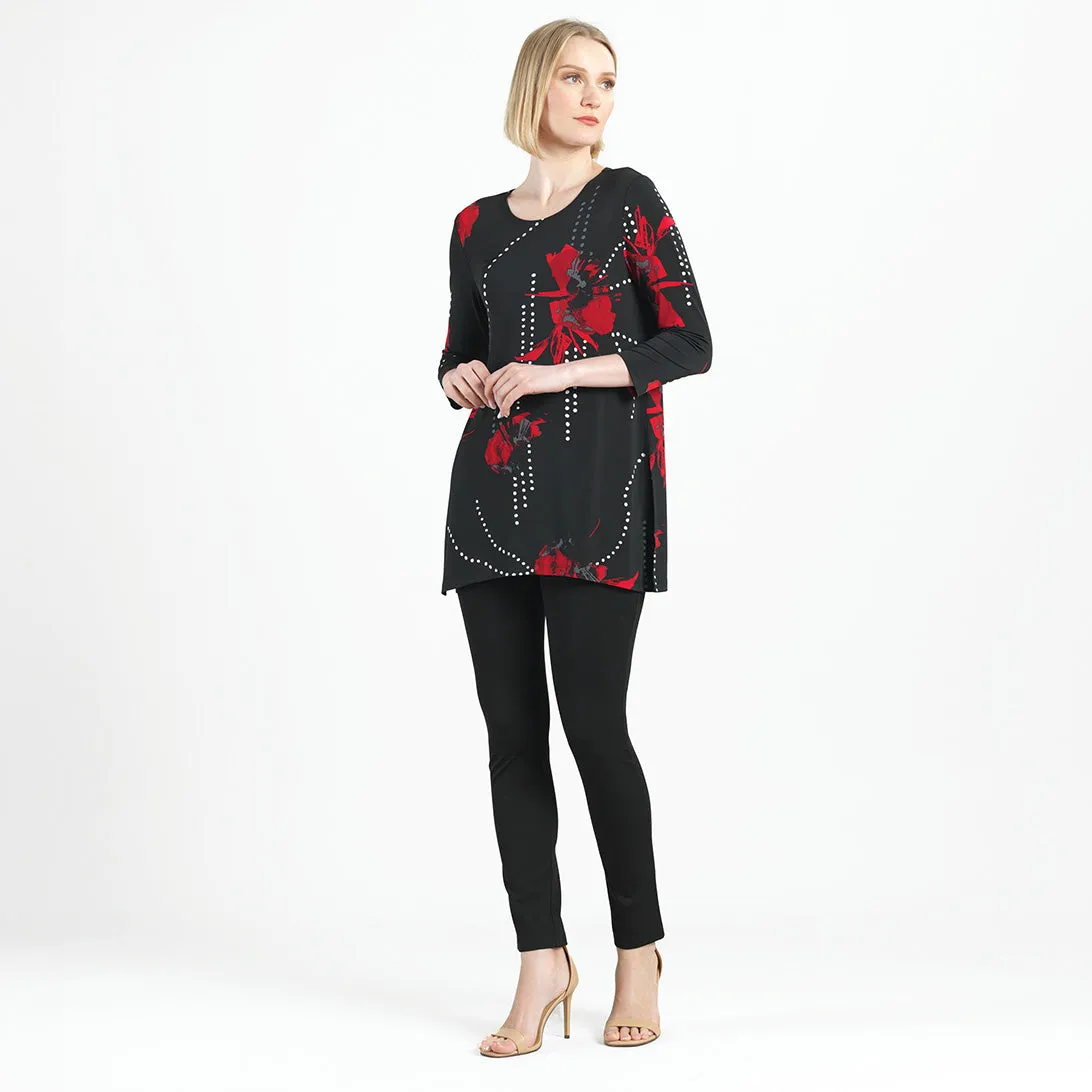 Side Vent Kerchief Hem Tunic - Polka Poppy