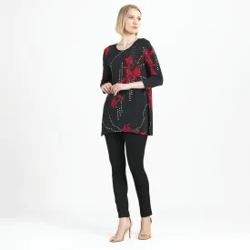 Side Vent Kerchief Hem Tunic - Polka Poppy