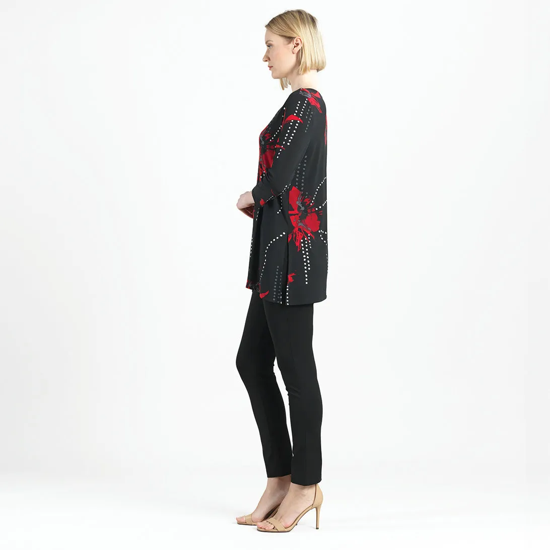 Side Vent Kerchief Hem Tunic - Polka Poppy