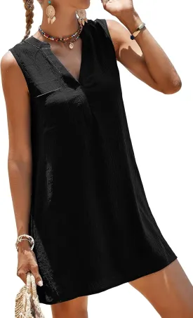 SimpleFun Womens Swimsuit Coverup V-Neck Bathing Suit Cover Up Swimwear Sleeveless Beach Cover Ups Dress With Front Pockets