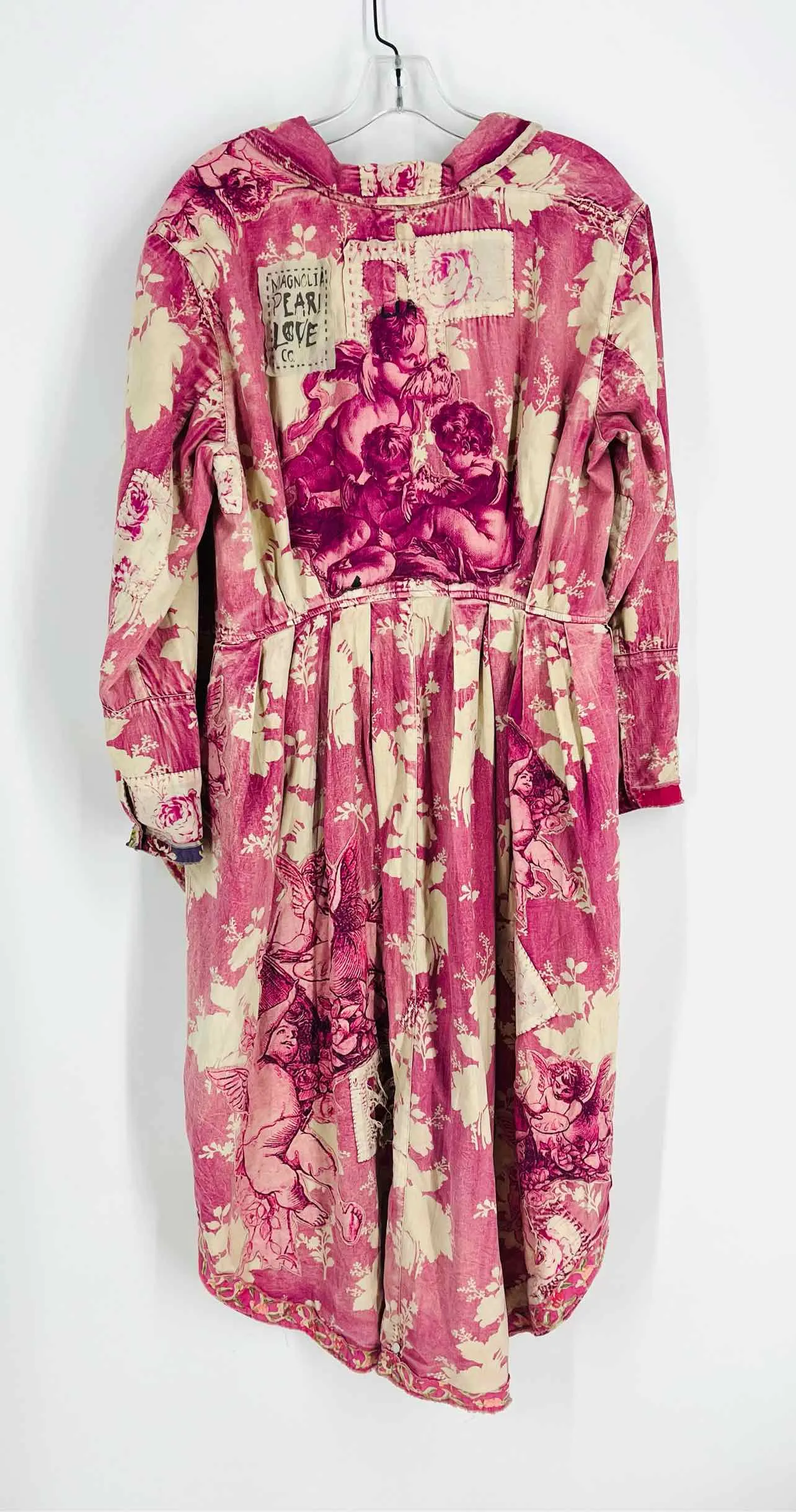 Size L ? Pink/Cream Floral Applique Designer Trenchcoat