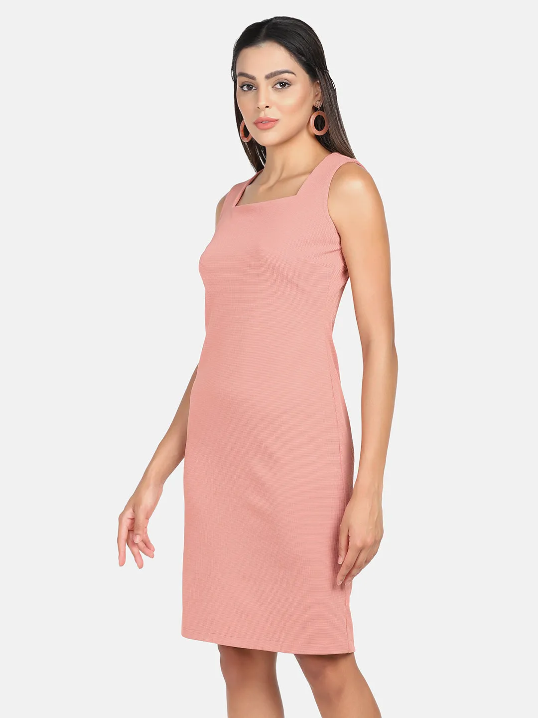 Stretch Sleeveless Sheath Dress - Peach