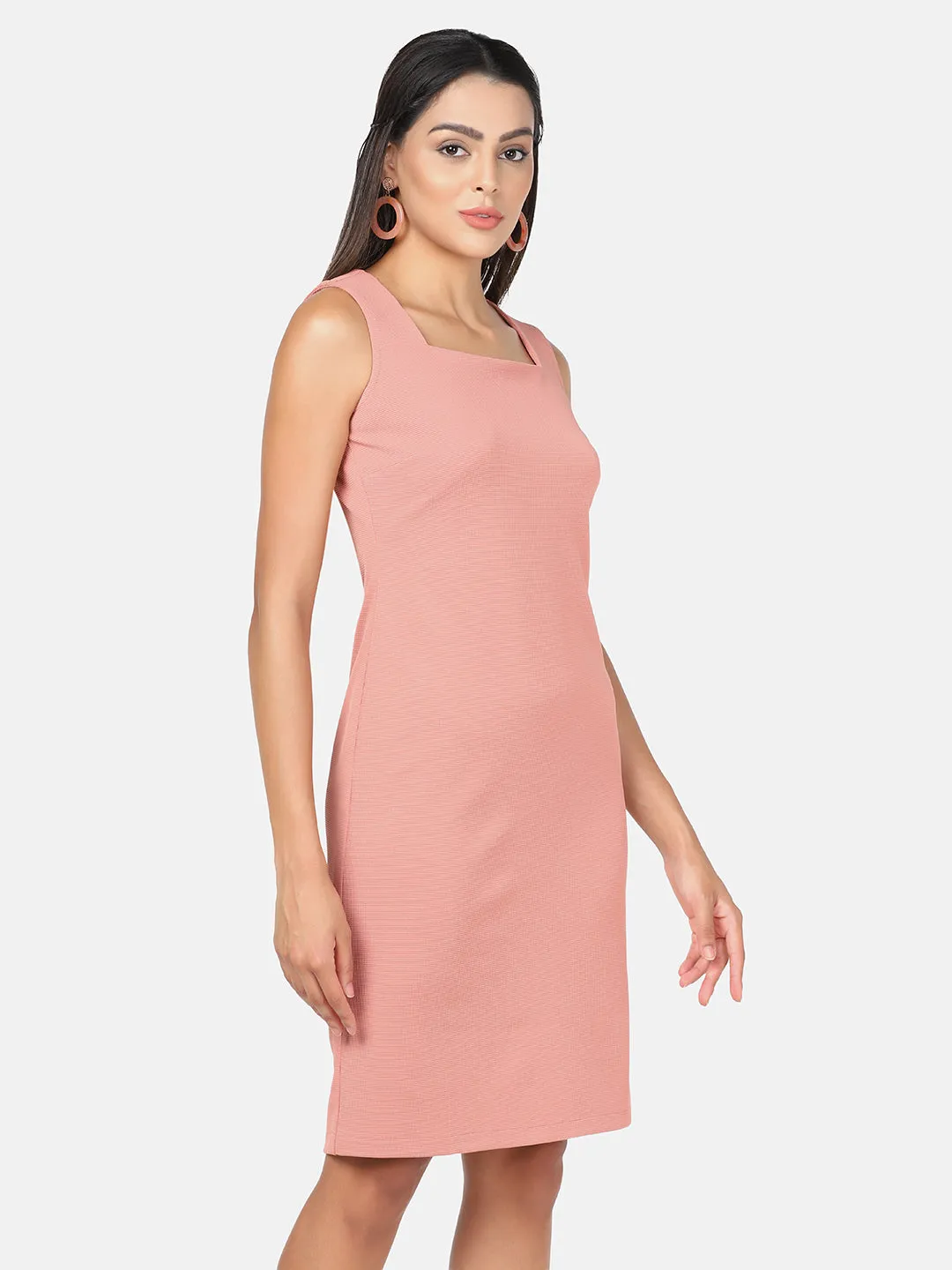Stretch Sleeveless Sheath Dress - Peach